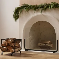 West Elm Willow Fireplace Log Holder & Screen Set