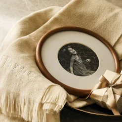 West Elm Wood Tabletop Frame w/ Metal Bowl & Brushed Woven Throw Gift Set