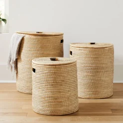 West Elm Wooden Handle Lidded Hampers