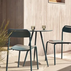 West Elm Wren Outdoor Bistro Table (28") & Metal Stacking Chairs Set