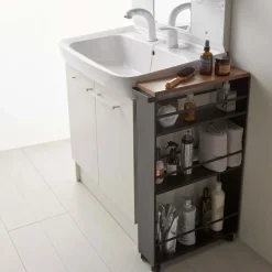 West Elm Yamazaki Slim Wood Top Rolling Storage Cart